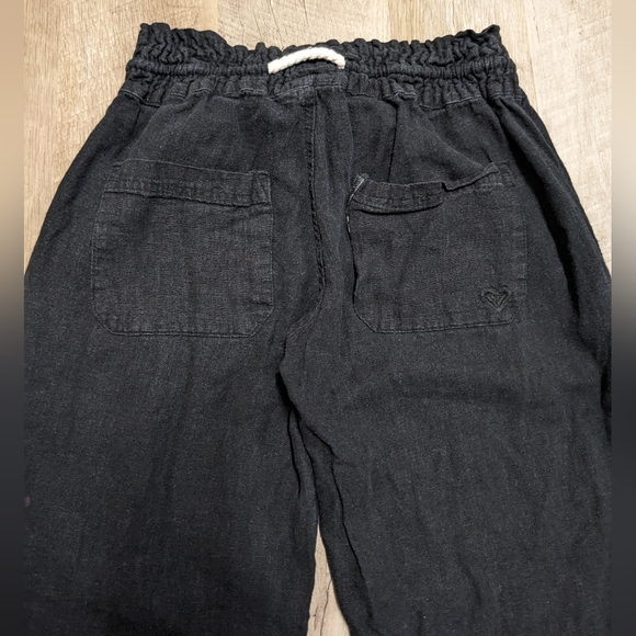 Roxy Black Flax Linen Blend Stretch Waist Pants Flared - Picture 4 of 11